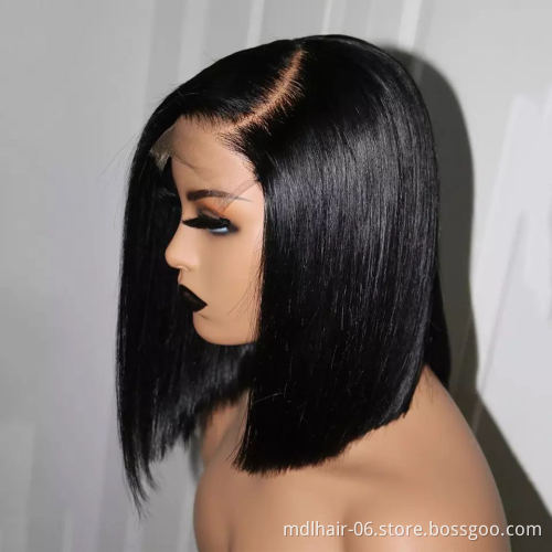 Brazilian Straight Short Lace Front Human Hair Closure Wig For Black Women Virgin Cuticle Aligned 4X4 Lace Closure Wig